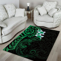 New Zealand Tuatara Plumeria Area Rug Maori Green Koru Tribal Tattoo