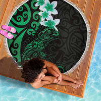 New Zealand Tuatara Plumeria Beach Blanket Maori Green Koru Tribal Tattoo