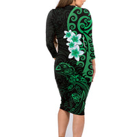 New Zealand Tuatara Plumeria Family Matching Long Sleeve Bodycon Dress and Hawaiian Shirt Maori Green Koru Tribal Tattoo LT01 - Polynesian Pride