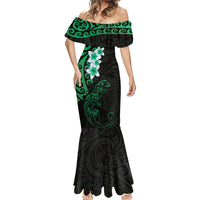 New Zealand Tuatara Plumeria Mermaid Dress Maori Green Koru Tribal Tattoo LT01 - Polynesian Pride