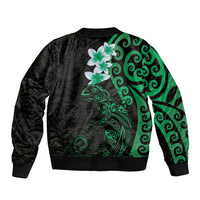 New Zealand Tuatara Plumeria Sleeve Zip Bomber Jacket Maori Green Koru Tribal Tattoo LT01 - Polynesian Pride