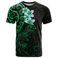 New Zealand Tuatara Plumeria T Shirt Maori Green Koru Tribal Tattoo