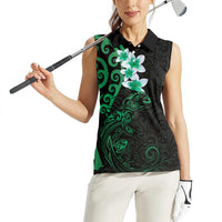 New Zealand Tuatara Plumeria Women Sleeveless Polo Shirt Maori Green Koru Tribal Tattoo