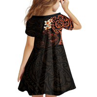 New Zealand Tuatara Plumeria Family Matching Long Sleeve Bodycon Dress and Hawaiian Shirt Maori Orange Koru Tribal Tattoo LT01 - Polynesian Pride