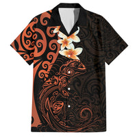 New Zealand Tuatara Plumeria Family Matching Long Sleeve Bodycon Dress and Hawaiian Shirt Maori Orange Koru Tribal Tattoo LT01 Dad's Shirt - Short Sleeve Orange - Polynesian Pride
