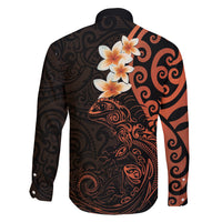 New Zealand Tuatara Plumeria Family Matching Long Sleeve Bodycon Dress and Hawaiian Shirt Maori Orange Koru Tribal Tattoo LT01 - Polynesian Pride