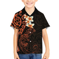New Zealand Tuatara Plumeria Family Matching Long Sleeve Bodycon Dress and Hawaiian Shirt Maori Orange Koru Tribal Tattoo LT01 Son's Shirt Orange - Polynesian Pride