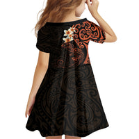 New Zealand Tuatara Plumeria Kid Short Sleeve Dress Maori Orange Koru Tribal Tattoo