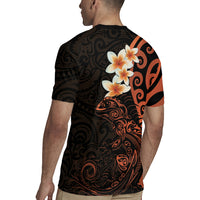 New Zealand Tuatara Plumeria Rugby Jersey Maori Orange Koru Tribal Tattoo