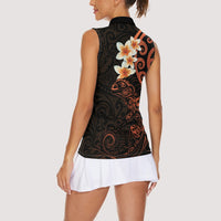 New Zealand Tuatara Plumeria Women Sleeveless Polo Shirt Maori Orange Koru Tribal Tattoo