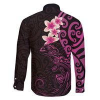New Zealand Tuatara Plumeria Family Matching Mermaid Dress and Hawaiian Shirt Maori Pink Koru Tribal Tattoo LT01 - Polynesian Pride