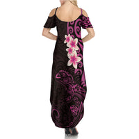 New Zealand Tuatara Plumeria Family Matching Summer Maxi Dress and Hawaiian Shirt Maori Pink Koru Tribal Tattoo
