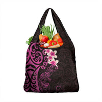 New Zealand Tuatara Plumeria Grocery Bag Maori Pink Koru Tribal Tattoo