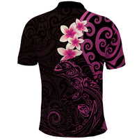New Zealand Tuatara Plumeria Polo Shirt Maori Pink Koru Tribal Tattoo