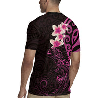 New Zealand Tuatara Plumeria Rugby Jersey Maori Pink Koru Tribal Tattoo