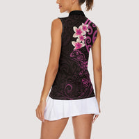 New Zealand Tuatara Plumeria Women Sleeveless Polo Shirt Maori Pink Koru Tribal Tattoo