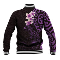 New Zealand Tuatara Plumeria Baseball Jacket Maori Purple Koru Tribal Tattoo LT01 - Polynesian Pride