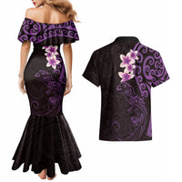 New Zealand Tuatara Plumeria Couples Matching Mermaid Dress and Hawaiian Shirt Maori Purple Koru Tribal Tattoo LT01 - Polynesian Pride