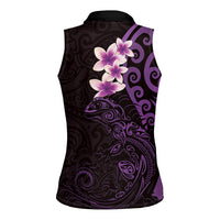 New Zealand Tuatara Plumeria Women Sleeveless Polo Shirt Maori Purple Koru Tribal Tattoo