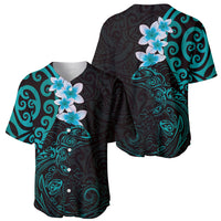 New Zealand Tuatara Plumeria Baseball Jersey Maori Teal Koru Tribal Tattoo