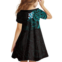 New Zealand Tuatara Plumeria Family Matching Long Sleeve Bodycon Dress and Hawaiian Shirt Maori Teal Koru Tribal Tattoo LT01 - Polynesian Pride