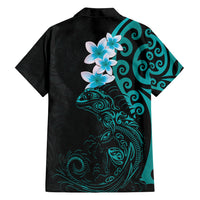 New Zealand Tuatara Plumeria Family Matching Long Sleeve Bodycon Dress and Hawaiian Shirt Maori Teal Koru Tribal Tattoo LT01 - Polynesian Pride