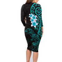 New Zealand Tuatara Plumeria Family Matching Long Sleeve Bodycon Dress and Hawaiian Shirt Maori Teal Koru Tribal Tattoo LT01 - Polynesian Pride