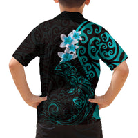 New Zealand Tuatara Plumeria Family Matching Puletasi and Hawaiian Shirt Maori Teal Koru Tribal Tattoo LT01 - Polynesian Pride