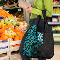 New Zealand Tuatara Plumeria Grocery Bag Maori Teal Koru Tribal Tattoo
