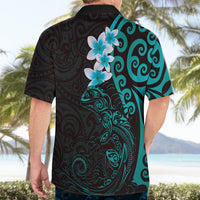 New Zealand Tuatara Plumeria Hawaiian Shirt Maori Teal Koru Tribal Tattoo