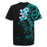New Zealand Tuatara Plumeria Rugby Jersey Maori Teal Koru Tribal Tattoo