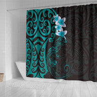 New Zealand Tuatara Plumeria Shower Curtain Maori Teal Koru Tribal Tattoo