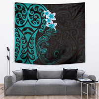 New Zealand Tuatara Plumeria Tapestry Maori Teal Koru Tribal Tattoo