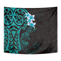 New Zealand Tuatara Plumeria Tapestry Maori Teal Koru Tribal Tattoo