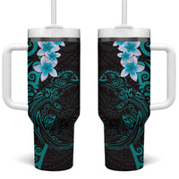 New Zealand Tuatara Plumeria Tumbler With Handle Maori Teal Koru Tribal Tattoo