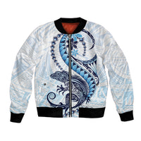 Blue Maori Tuatara Bomber Jacket Luxury Pastel Pattern LT01 Unisex Blue - Polynesian Pride