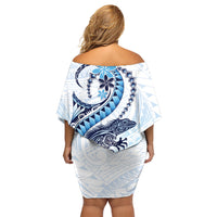 Blue Maori Tuatara Family Matching Off Shoulder Short Dress and Hawaiian Shirt Luxury Pastel Pattern