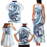 Blue Maori Tuatara Family Matching Tank Maxi Dress and Hawaiian Shirt Luxury Pastel Pattern