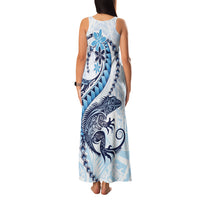 Blue Maori Tuatara Family Matching Tank Maxi Dress and Hawaiian Shirt Luxury Pastel Pattern