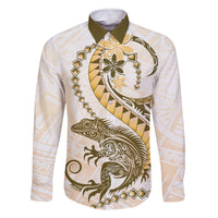 Gold Maori Tuatara Family Matching Off The Shoulder Long Sleeve Dress and Hawaiian Shirt Luxury Pastel Pattern