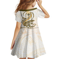 Gold Maori Tuatara Family Matching Tank Maxi Dress and Hawaiian Shirt Luxury Pastel Pattern