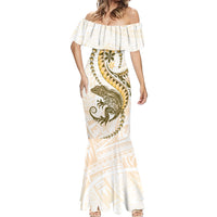 Gold Maori Tuatara Mermaid Dress Luxury Pastel Pattern LT01 - Polynesian Pride