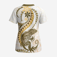Gold Maori Tuatara Scrub Top Luxury Pastel Pattern - Polynesian Pride