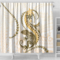 Gold Maori Tuatara Shower Curtain Luxury Pastel Pattern