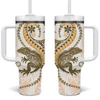 Gold Maori Tuatara Tumbler With Handle Luxury Pastel Pattern