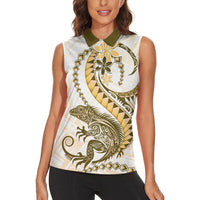 Gold Maori Tuatara Women Sleeveless Polo Shirt Luxury Pastel Pattern