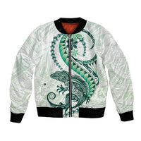 Green Maori Tuatara Bomber Jacket Luxury Pastel Pattern LT01 Unisex Green - Polynesian Pride