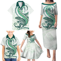 Green Maori Tuatara Family Matching Puletasi and Hawaiian Shirt Luxury Pastel Pattern LT01 - Polynesian Pride