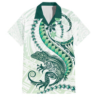Green Maori Tuatara Family Matching Puletasi and Hawaiian Shirt Luxury Pastel Pattern LT01 Dad's Shirt - Short Sleeve Green - Polynesian Pride