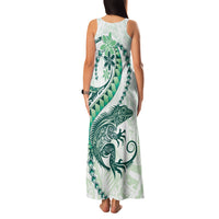 Green Maori Tuatara Family Matching Tank Maxi Dress and Hawaiian Shirt Luxury Pastel Pattern